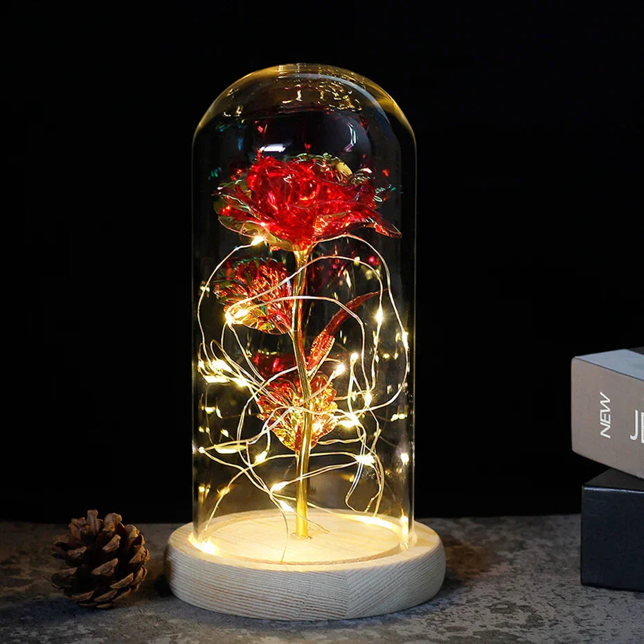 Verlichte Roos – Glazen Bedekking – Decoratie voor Huis en Geschenken
