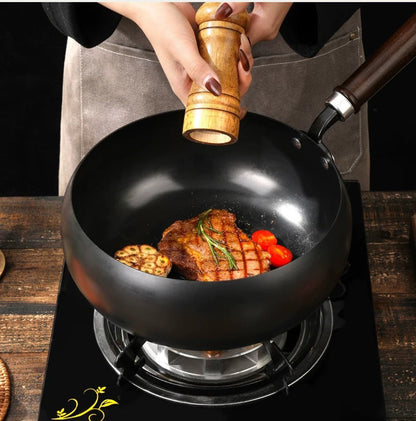 Wokpan met Houten Handvat – Duurzaam en Stijlvol – Voor Koken en Roerbakken