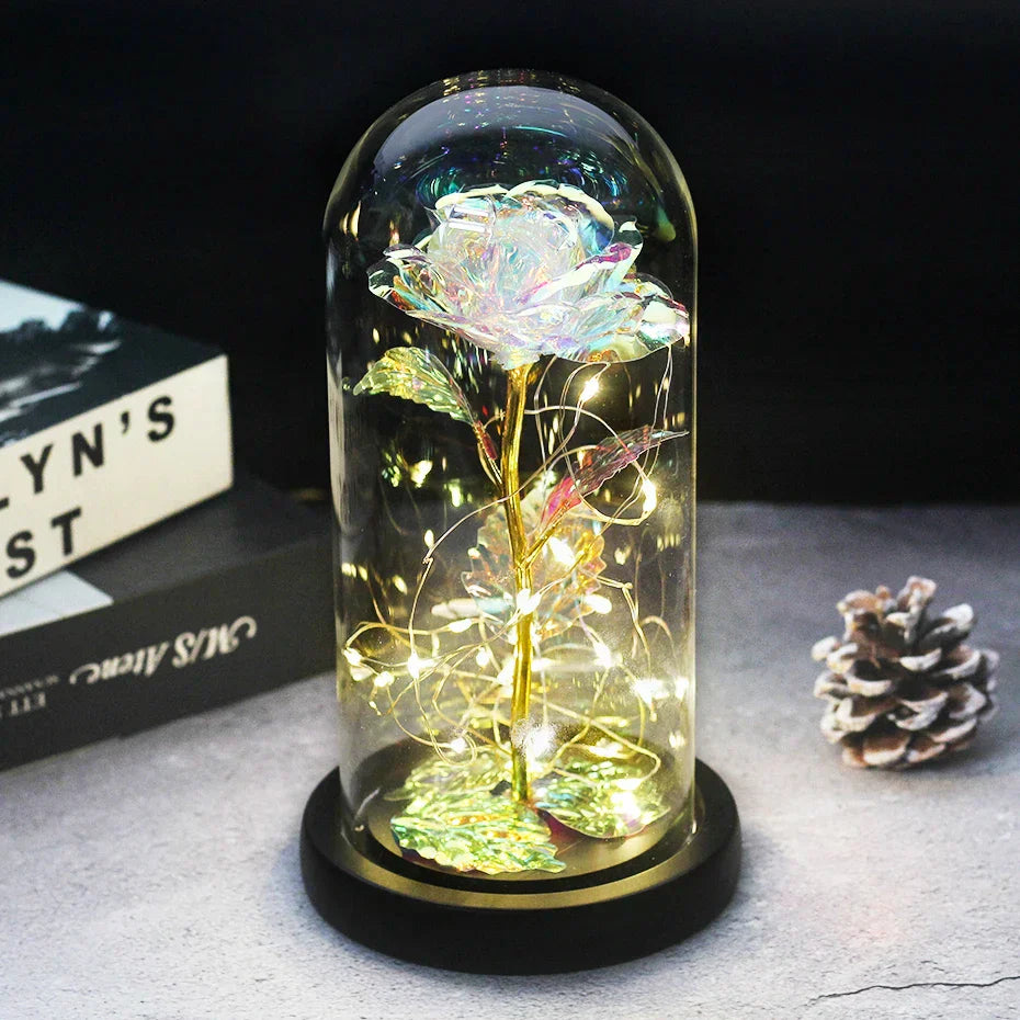 Verlichte Roos – Glazen Bedekking – Decoratie voor Huis en Geschenken