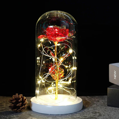 Verlichte Roos – Glazen Bedekking – Decoratie voor Huis en Geschenken