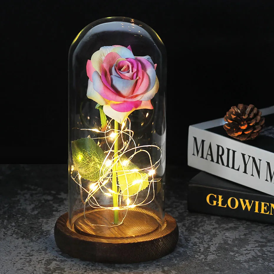 Verlichte Roos – Glazen Bedekking – Decoratie voor Huis en Geschenken
