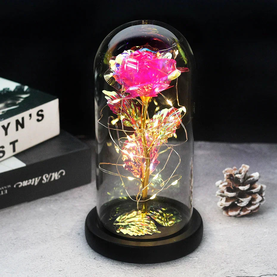 Verlichte Roos – Glazen Bedekking – Decoratie voor Huis en Geschenken