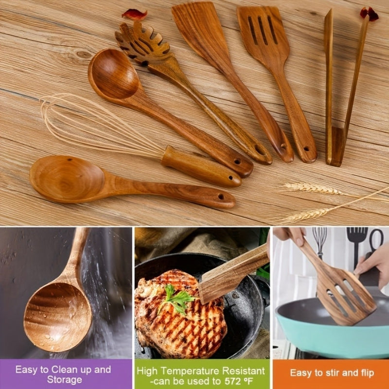 Houten Keukengerei Set – 7 Stuks – Voor Koken en Bakken