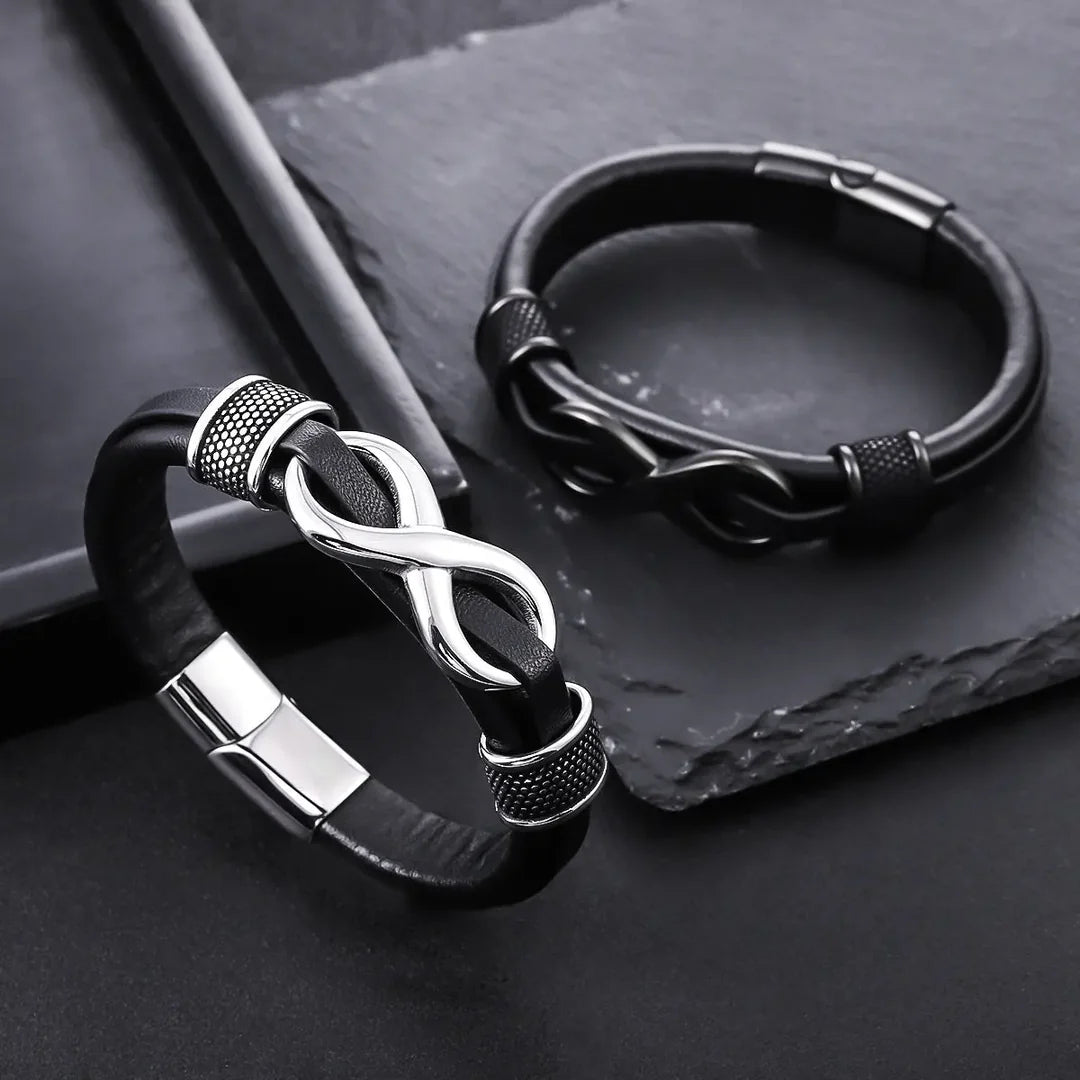 Fittershape Endless Knot Armband – titanium staal & leer