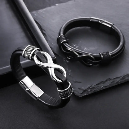 Fittershape Endless Knot Armband – titanium staal & leer