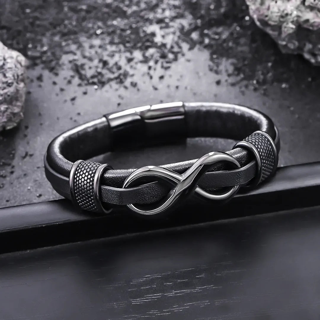 Fittershape Endless Knot Armband – titanium staal & leer