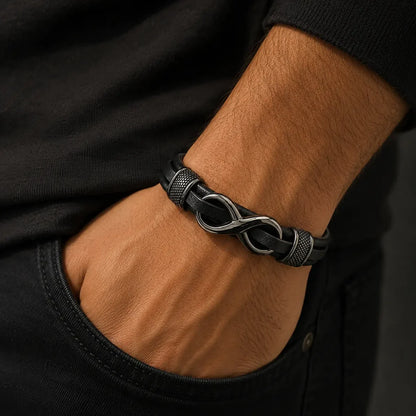 Fittershape Endless Knot Armband – titanium staal & leer