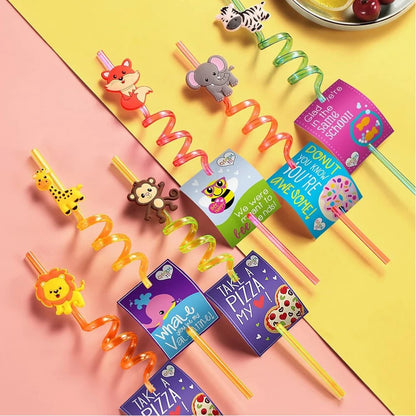 Kleurrijke Kinder Drinkrietjes – Dierenfiguren – 8 Stuks met Schoonmaakborstel
