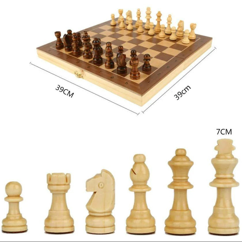Houten Schaakset – Inklapbaar – Met Opbergdoos – Voor Schaken en Spelletjes