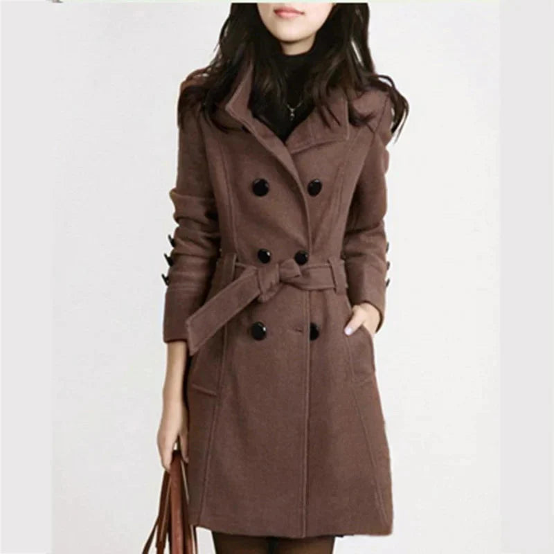 Wollen Trenchcoat voor dames – Dubbele knopen – Voor koud weer
