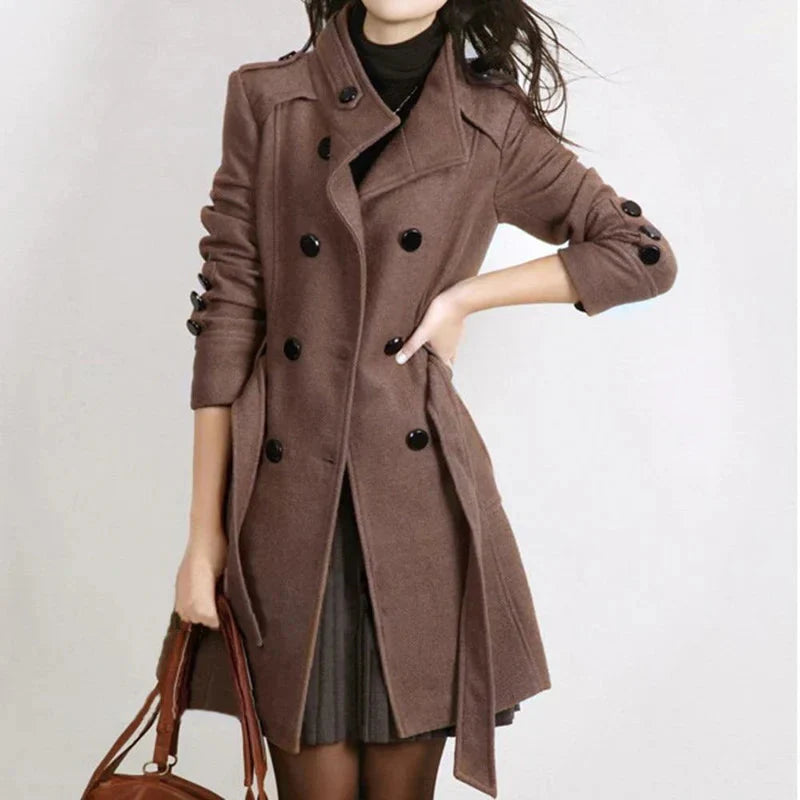 Wollen Trenchcoat voor dames – Dubbele knopen – Voor koud weer