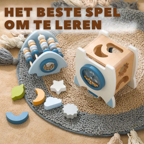 Houten Raketspeelset – Voor Kinderen – Met Kleurrijke Vormen en Stapelplezier