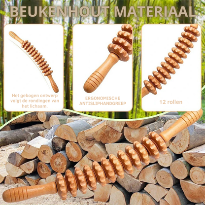 Houten Massage Roller – Verstelbaar – Voor rug, benen en schouders