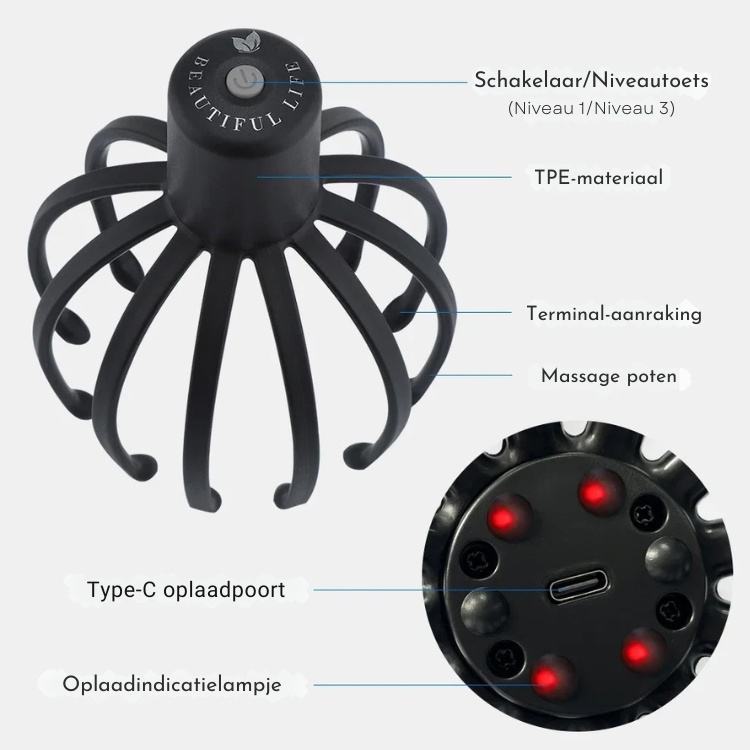 Hoofdmassageapparaat – 3D Vibratie – Verstelbaar – Voor hoofdhuid en ontspanning