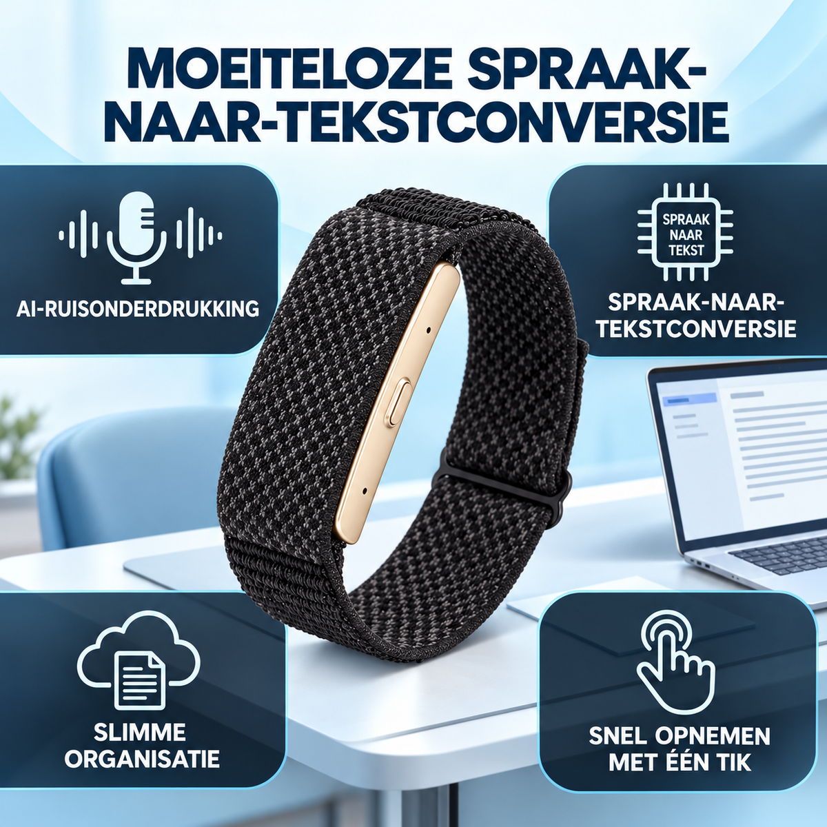 Fittershape Slimme Opname-armband – AI-transcriptie & 160+ sportmodi