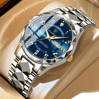 Goudkleurige armband met blauwe wijzerplaat