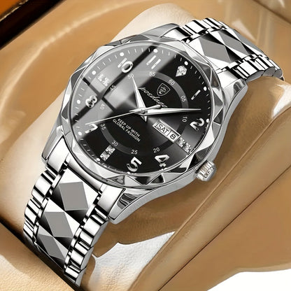 Herenhorloge – Blauwe Wijzerplaat – RVS Band – Met Dag- en Datumweergave