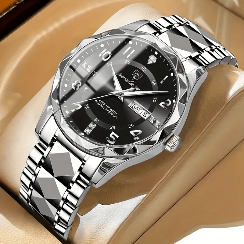 Herenhorloge – Blauwe Wijzerplaat – RVS Band – Met Dag- en Datumweergave