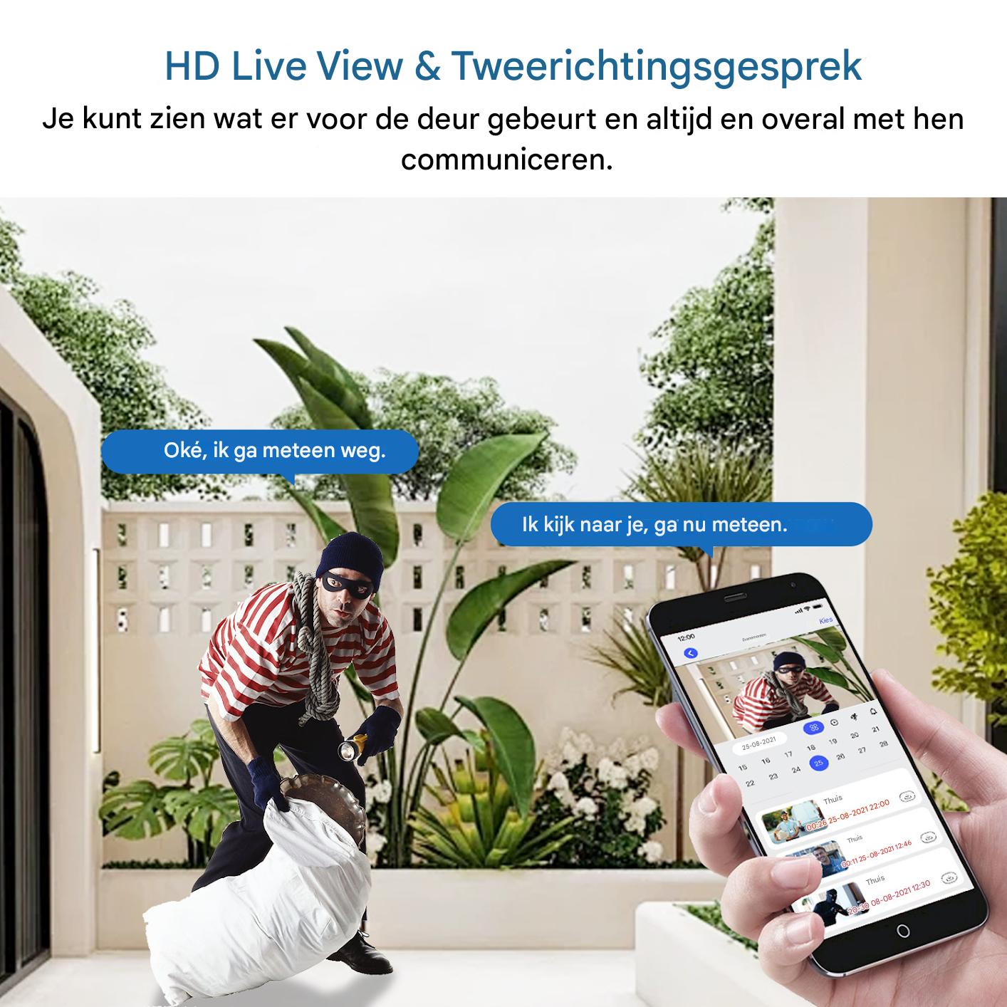 Slimme Deurbel – 1080p HD Beveiliging – Met Bewegingsdetectie en Tweeweg Audio