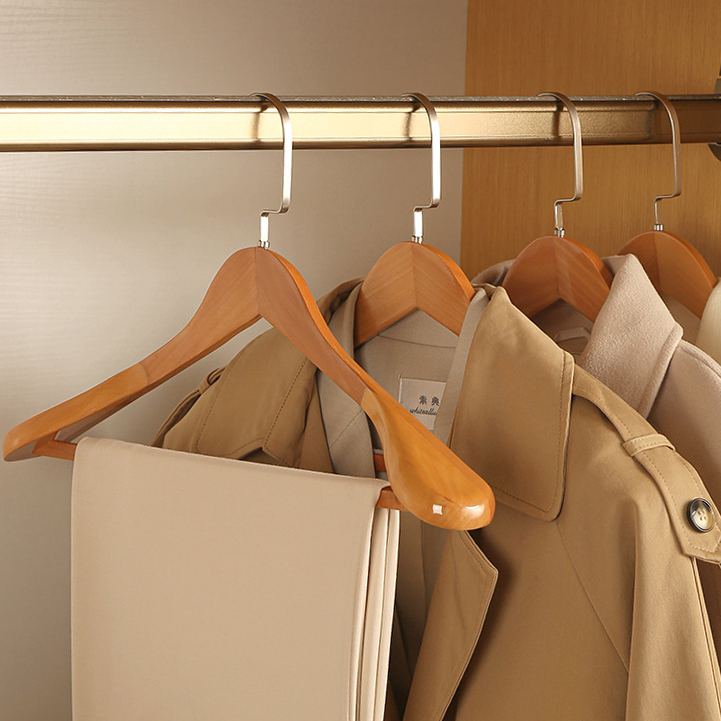 Houten kleerhangers – Verstevigd – RVS haak – Voor kledingorganisatie