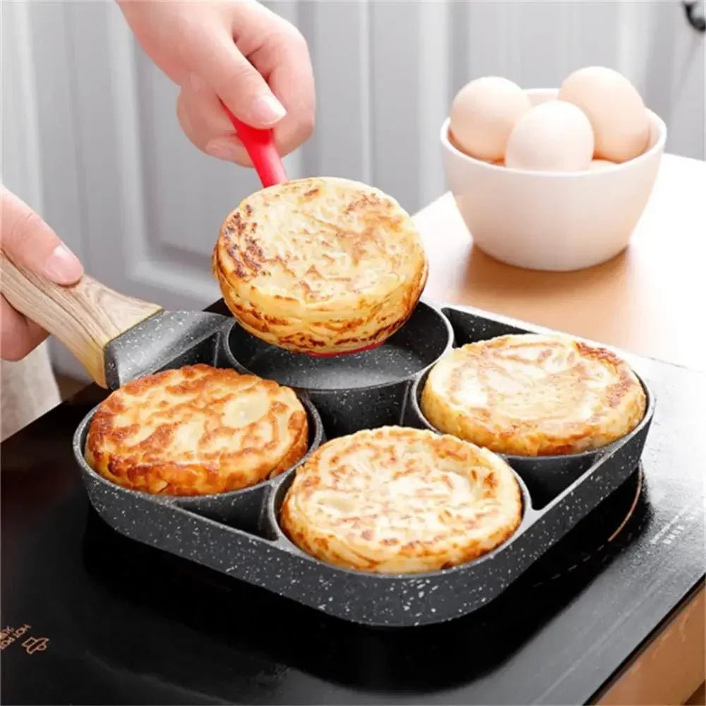 Koekenpan met 4 Compartimenten – Non-stick Coating – Voor Eieren en Pannenkoeken