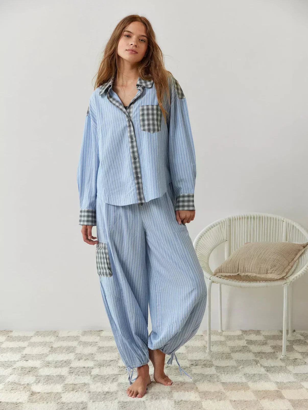 Dames 2-Delige Pyjama Set - Lange Mouwen Knopen Shirt met Broek