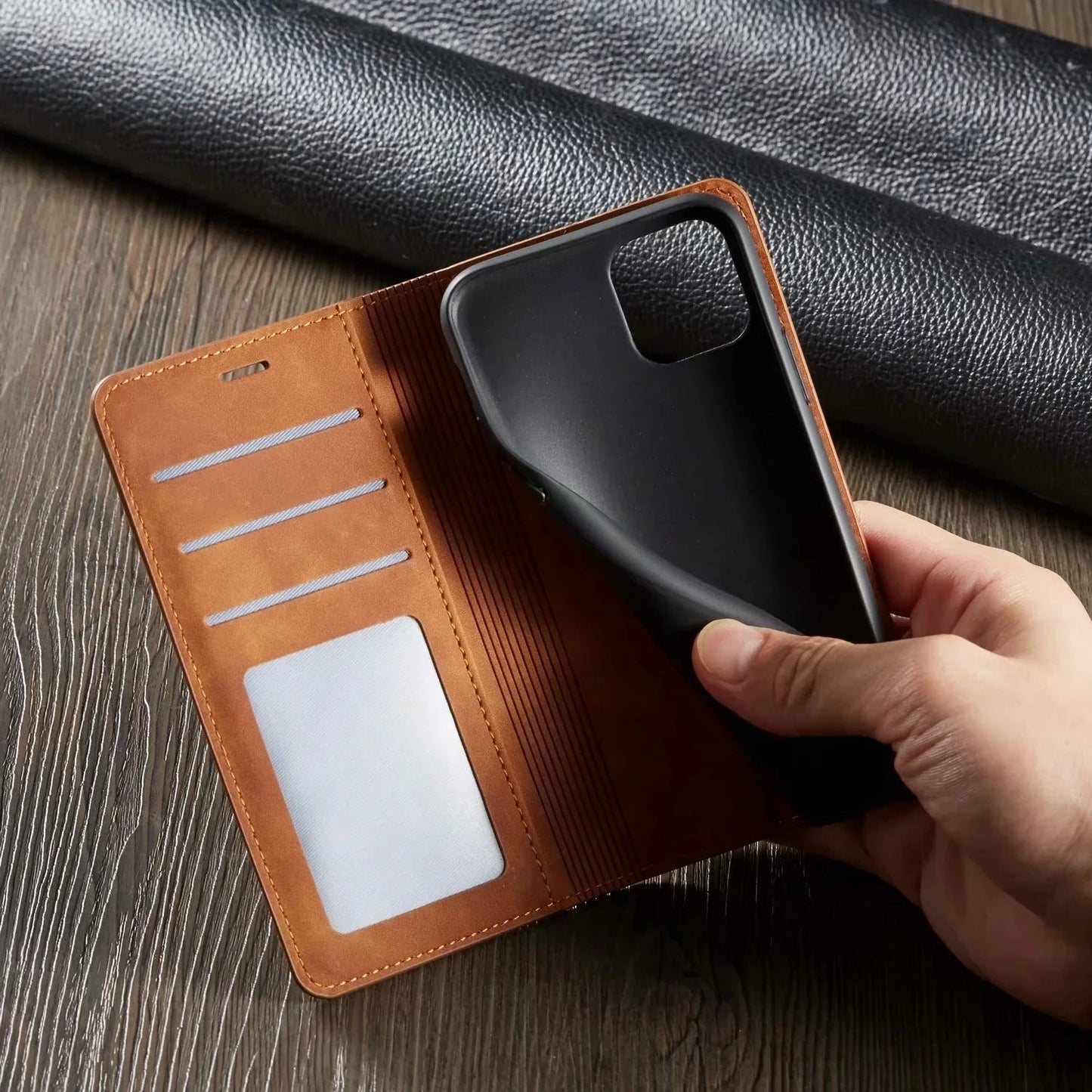 Magnetisch Leren iPhone Hoesje – Stijlvolle, Duurzame Bescherming