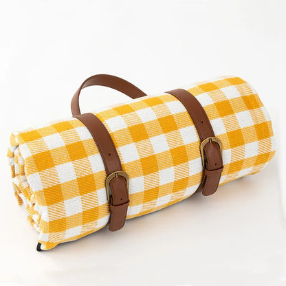 Picknickdeken – Geruit Design – Met Handvat en Lederen Riempjes