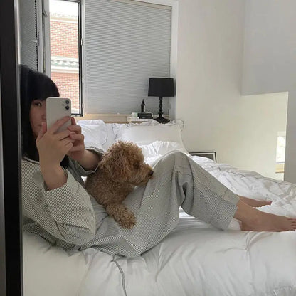 Dames 2-Delige Pyjama Set - Gestreept Lange Mouwen Top met Broek