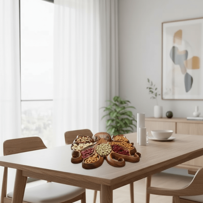 Octopus Geitenkaas en Fruit Plateau – Handgemaakt Houten Design