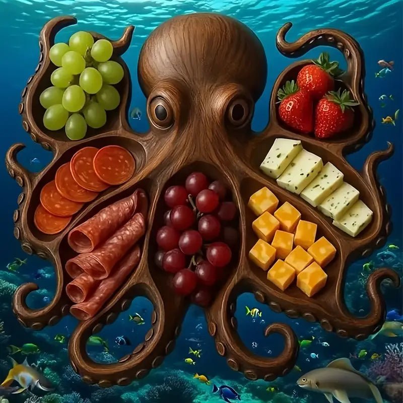 Octopus Geitenkaas en Fruit Plateau – Handgemaakt Houten Design