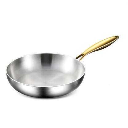 Roestvrijstalen Wokpan – Met Gouden Handgreep – Geschikt voor Gasfornuis