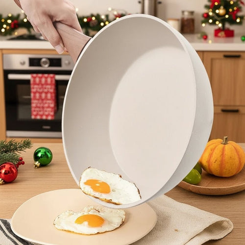 Koekenpan met Houten Handvat – Non-stick Coating – Voor Koken en Bakken