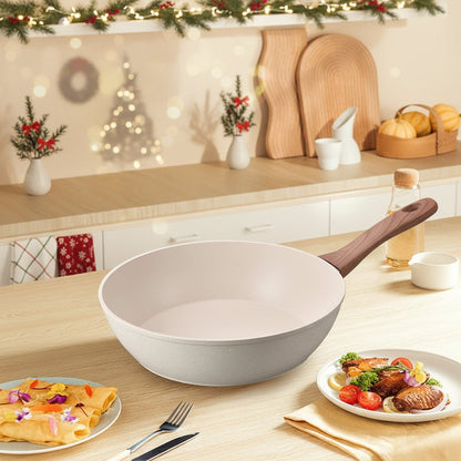 Koekenpan met Houten Handvat – Non-stick Coating – Voor Koken en Bakken