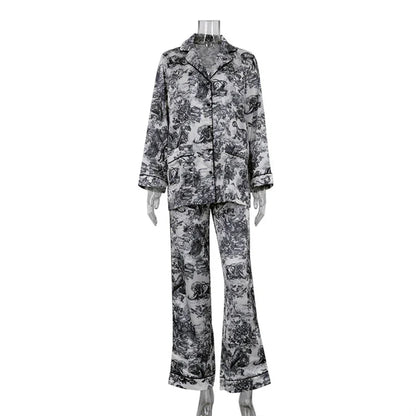 Bedrukte Satijnen Pyjama Set - Luxe en Comfort voor Dames