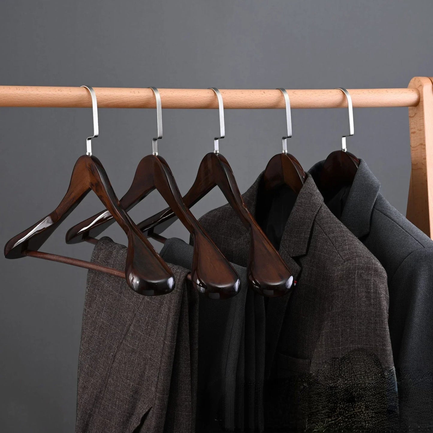 Houten kleerhangers – Verstevigd – RVS haak – Voor kledingorganisatie