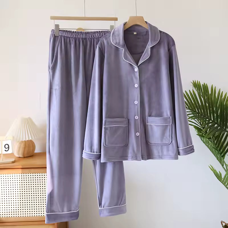 Dames 2-Delige Pyjama Set - Knopen Shirt met Broek