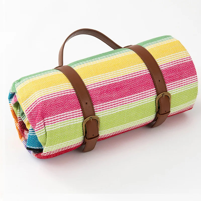 Picknickdeken – Geruit Design – Met Handvat en Lederen Riempjes