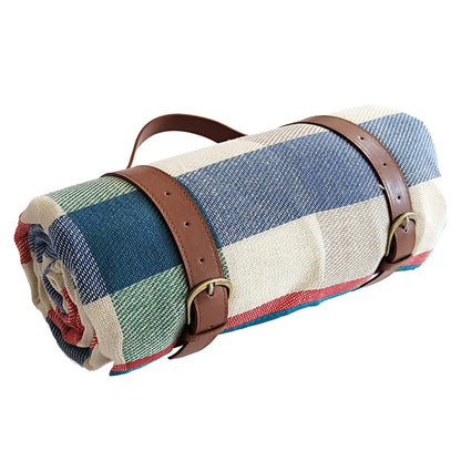 Picknickdeken – Geruit Design – Met Handvat en Lederen Riempjes