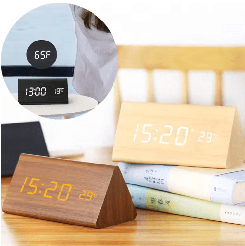 Digitale Klok – Temperatuurweergave – Houten Design – Voor Bureau