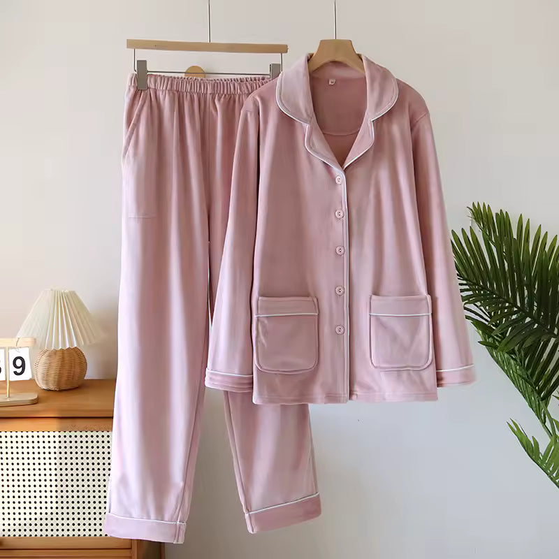 Dames 2-Delige Pyjama Set - Knopen Shirt met Broek
