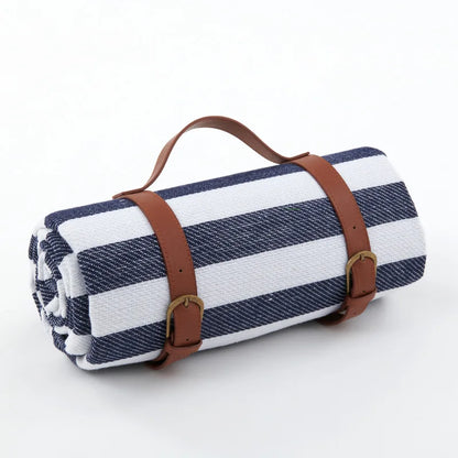 Picknickdeken – Geruit Design – Met Handvat en Lederen Riempjes