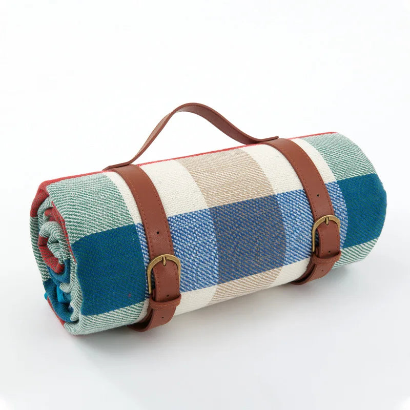 Picknickdeken – Geruit Design – Met Handvat en Lederen Riempjes