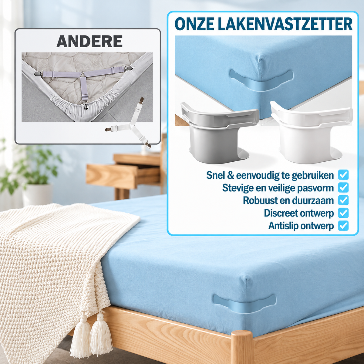 Fittershape No-Slip Bed Corner Clips – houdt uw hoeslakens op hun plek