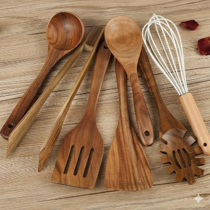 Houten Keukengerei Set – 7 Stuks – Voor Koken en Bakken