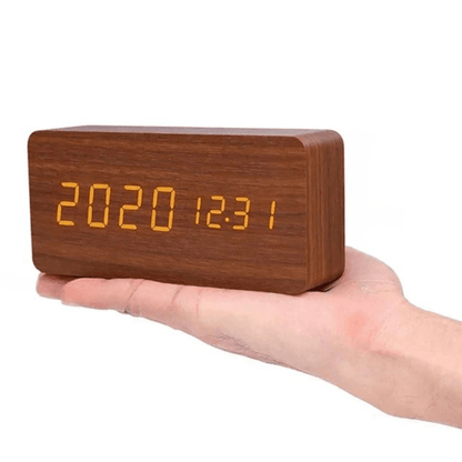 Digitale Klok – Temperatuurweergave – Houten Design – Voor Bureau