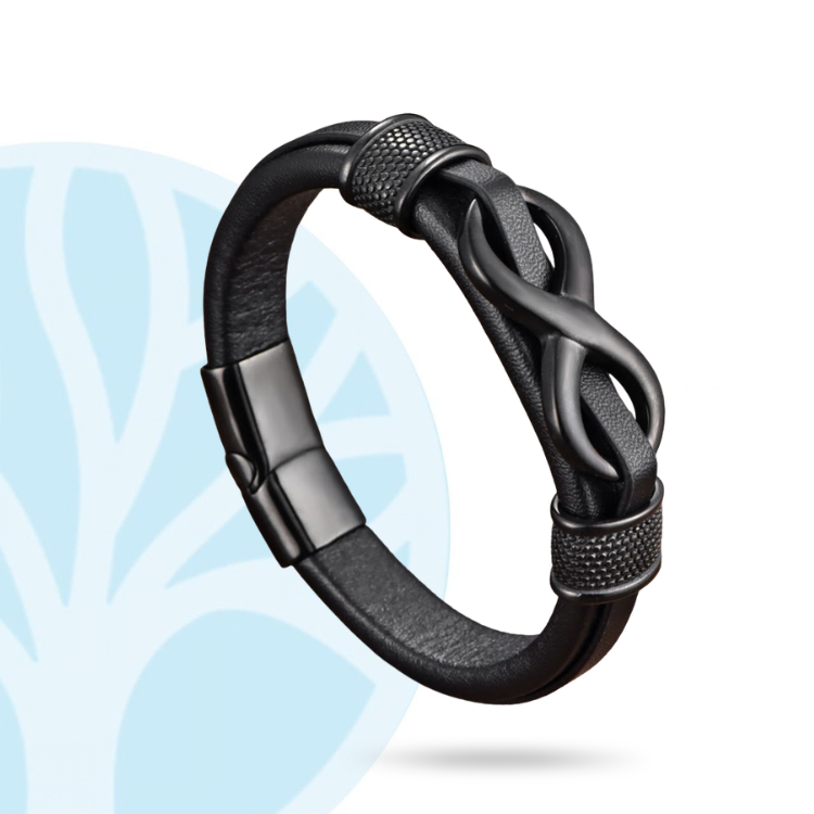 Fittershape Endless Knot Armband – titanium staal & leer