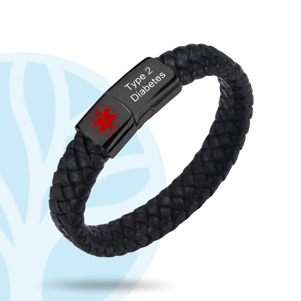 Fittershape Diabetes Bracelet – medische alertheid met lederen band