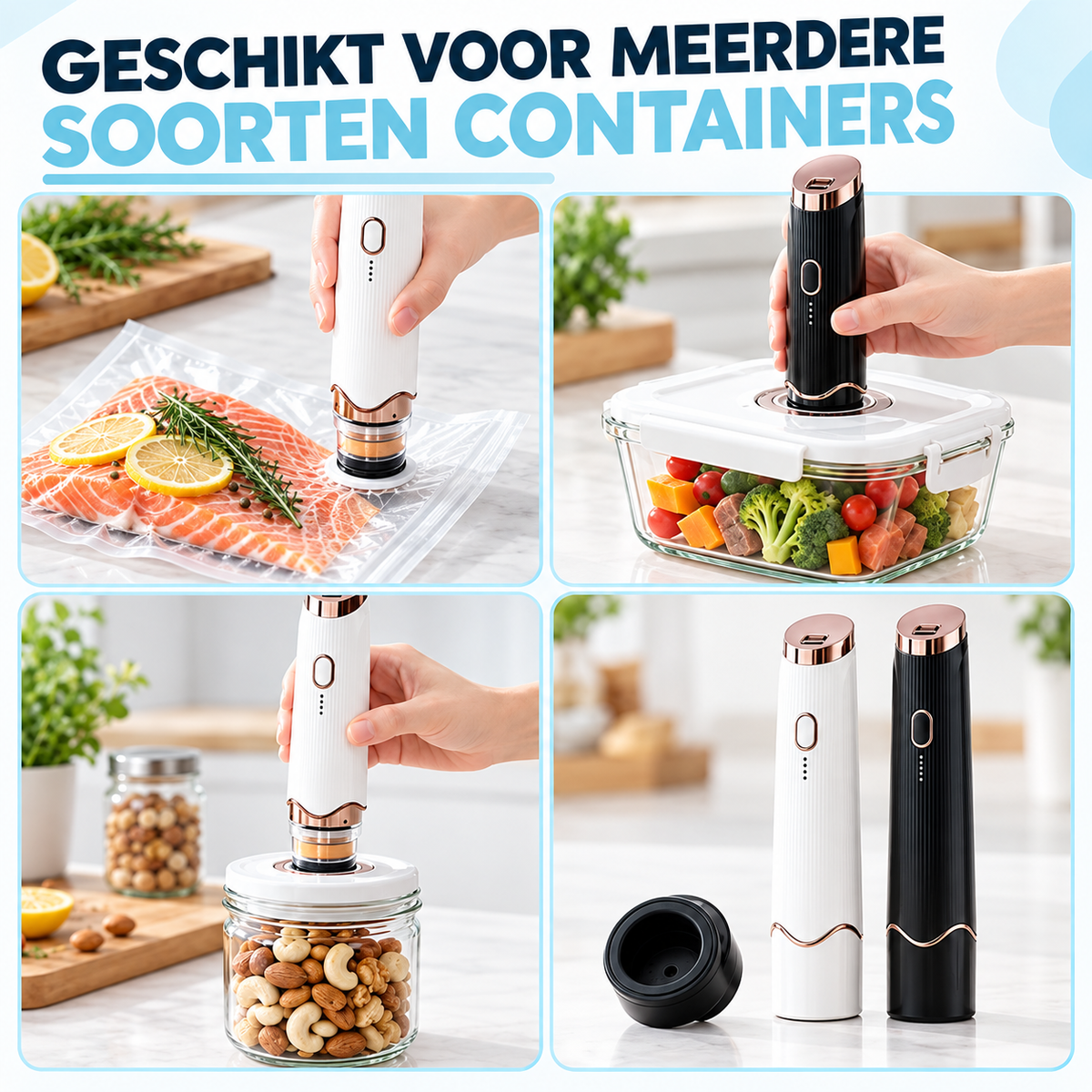 Fittershape Compacte Vacuümverpakker – draadloos & voedselvers