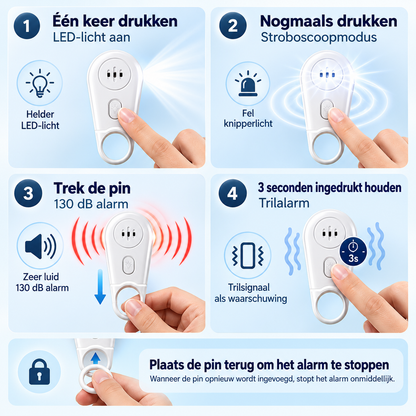 Fittershape Veiligheidsalarm – 130 dB met strobolicht & zaklamp